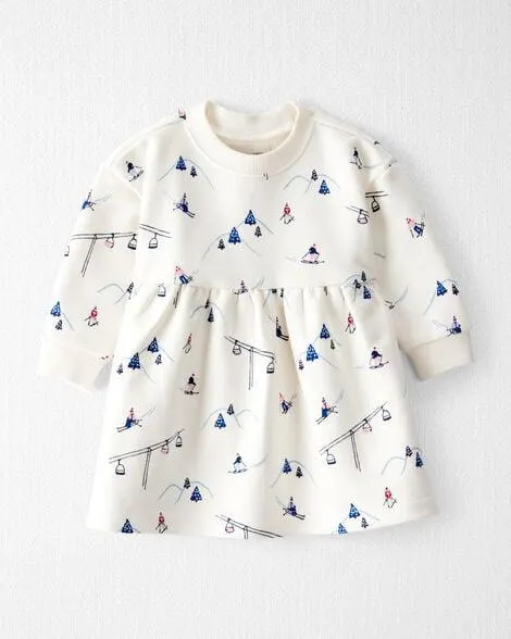 Baby Girl French Terry Dress Made with Organic Cotton in Snowy Slopes Print