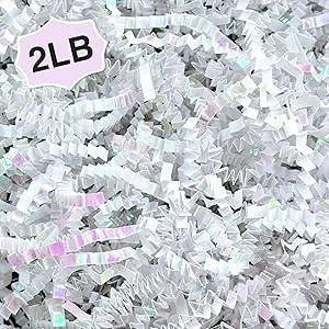 2LB Iridescent Crinkle Paper Shred Filler for Gift Box Bag and Basket On Holidays(Diamond White)