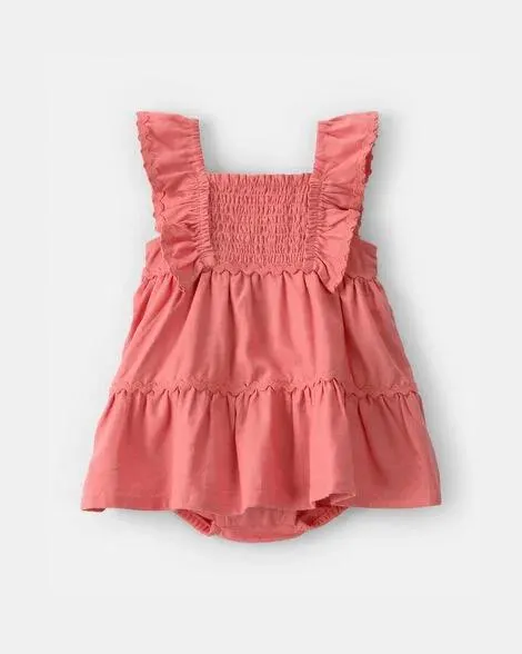 Baby Girl Ruffle Sleeveless Bodysuit Dress - Orange