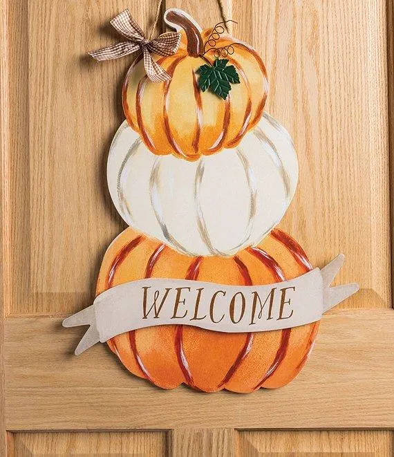 Festive Fall Collection Welcome Pumpkin Stack Door Hanger