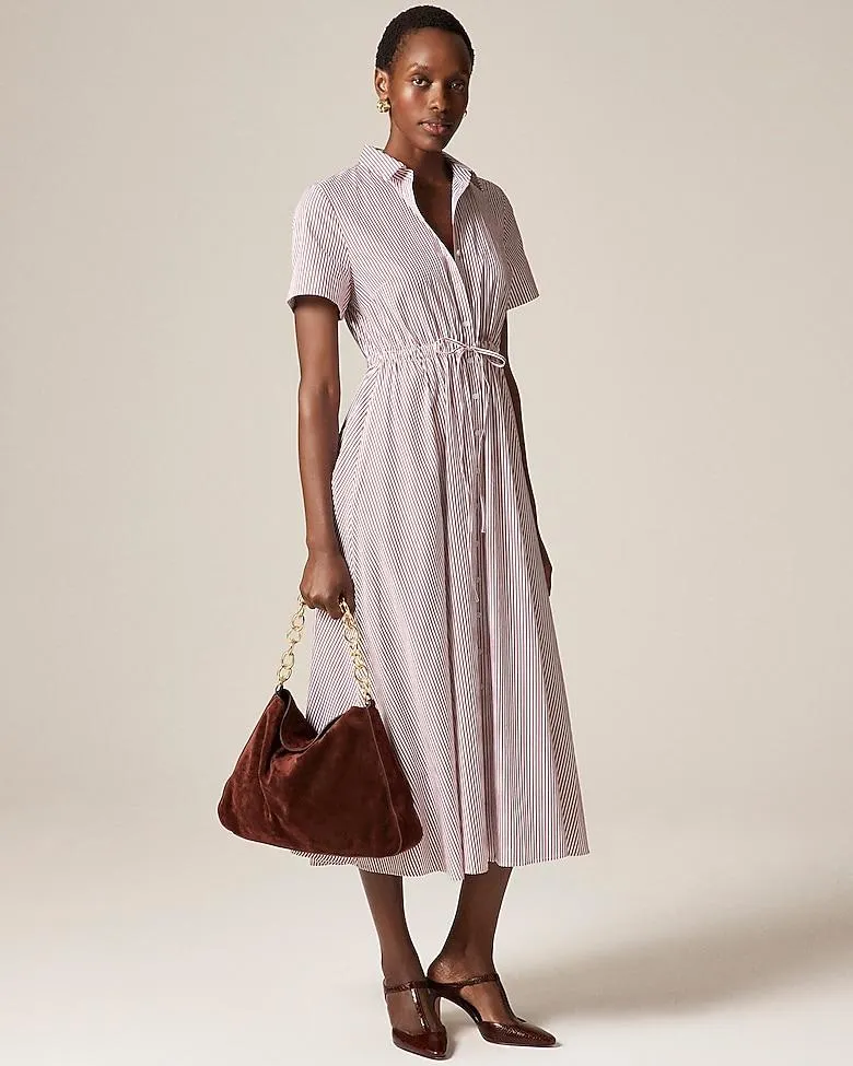 Cerise shirt-dress in striped cotton poplin
