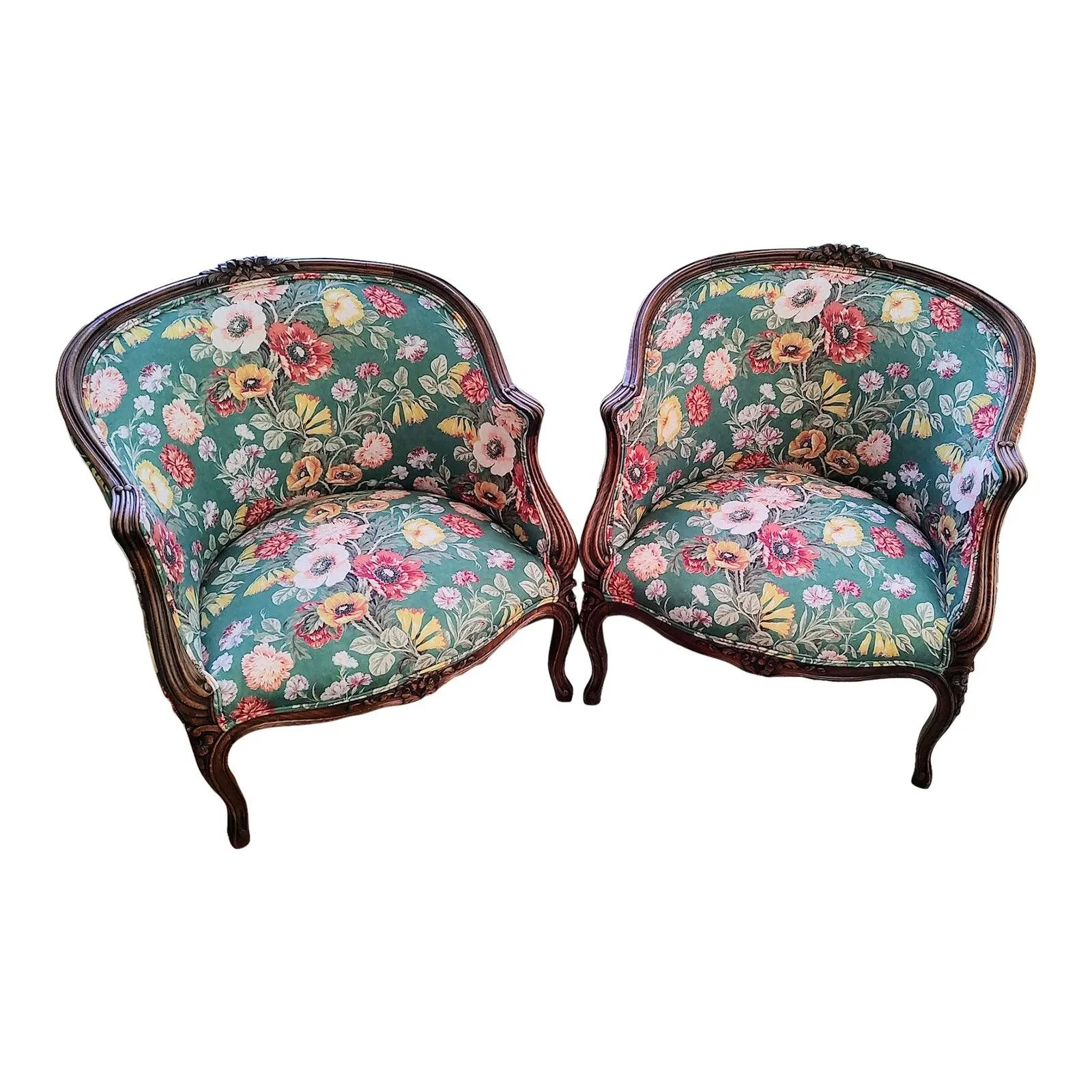 1930s Pair of Antique Barrel Back Chairs