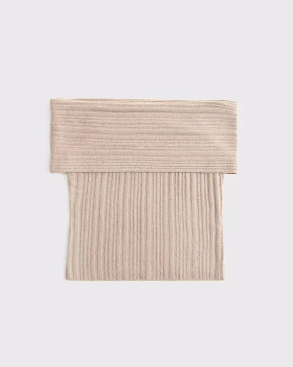 Ribbed Foldover Off-The-Shoulder Sweater Top