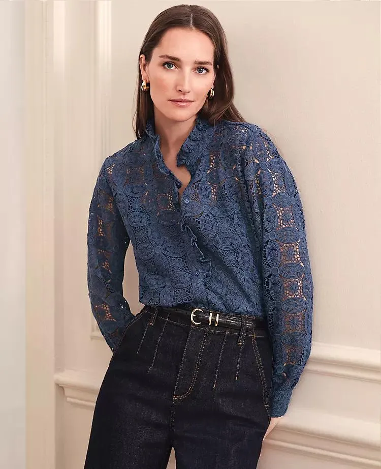 Ruffle Collar Lace Blouse