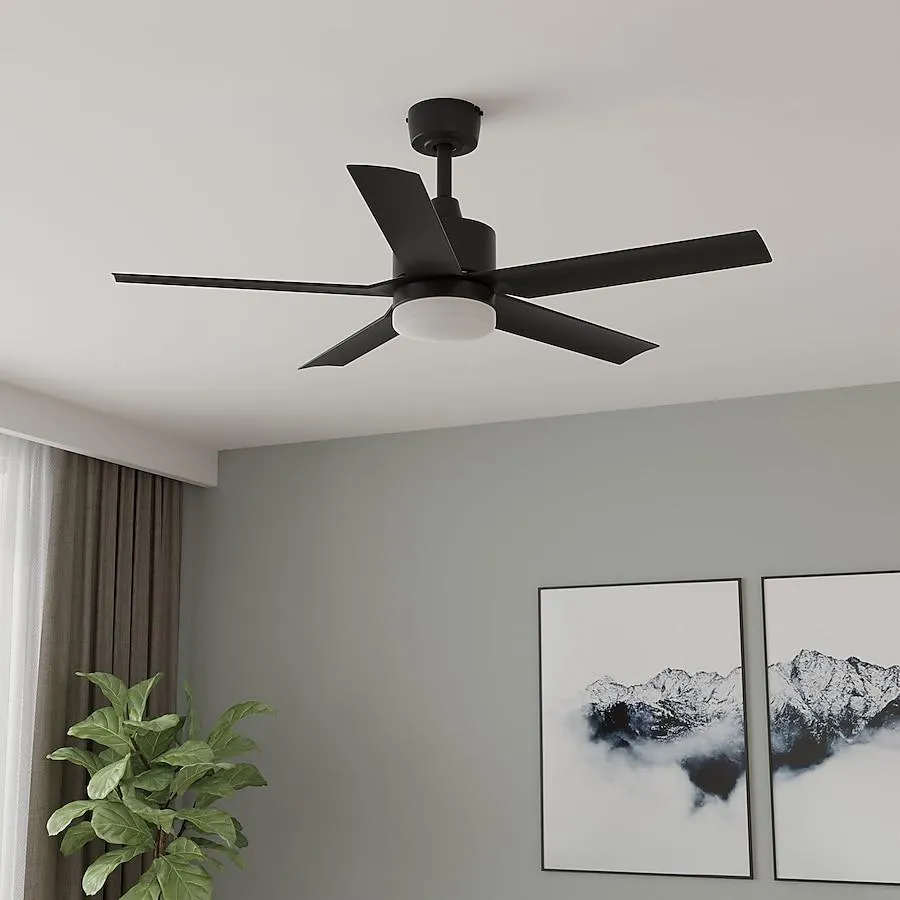 Harbor Breeze Reidsport 44-in Color-Changing Integrated LED Outdoor Downrod or Flush Mount Matte Black with Matte Black Blades Ceiling Fan With Light - Remote Included ( 5 -Blade )