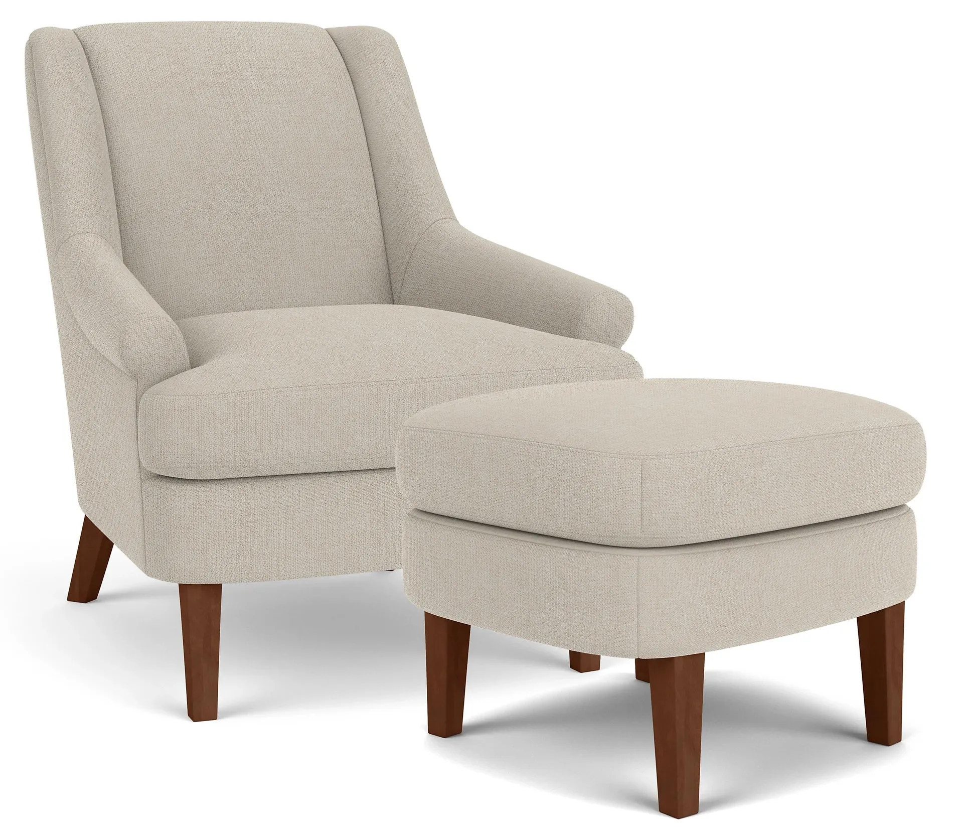 Louise Chair & 21w 18d 16h Ottoman in Tepic Ivory