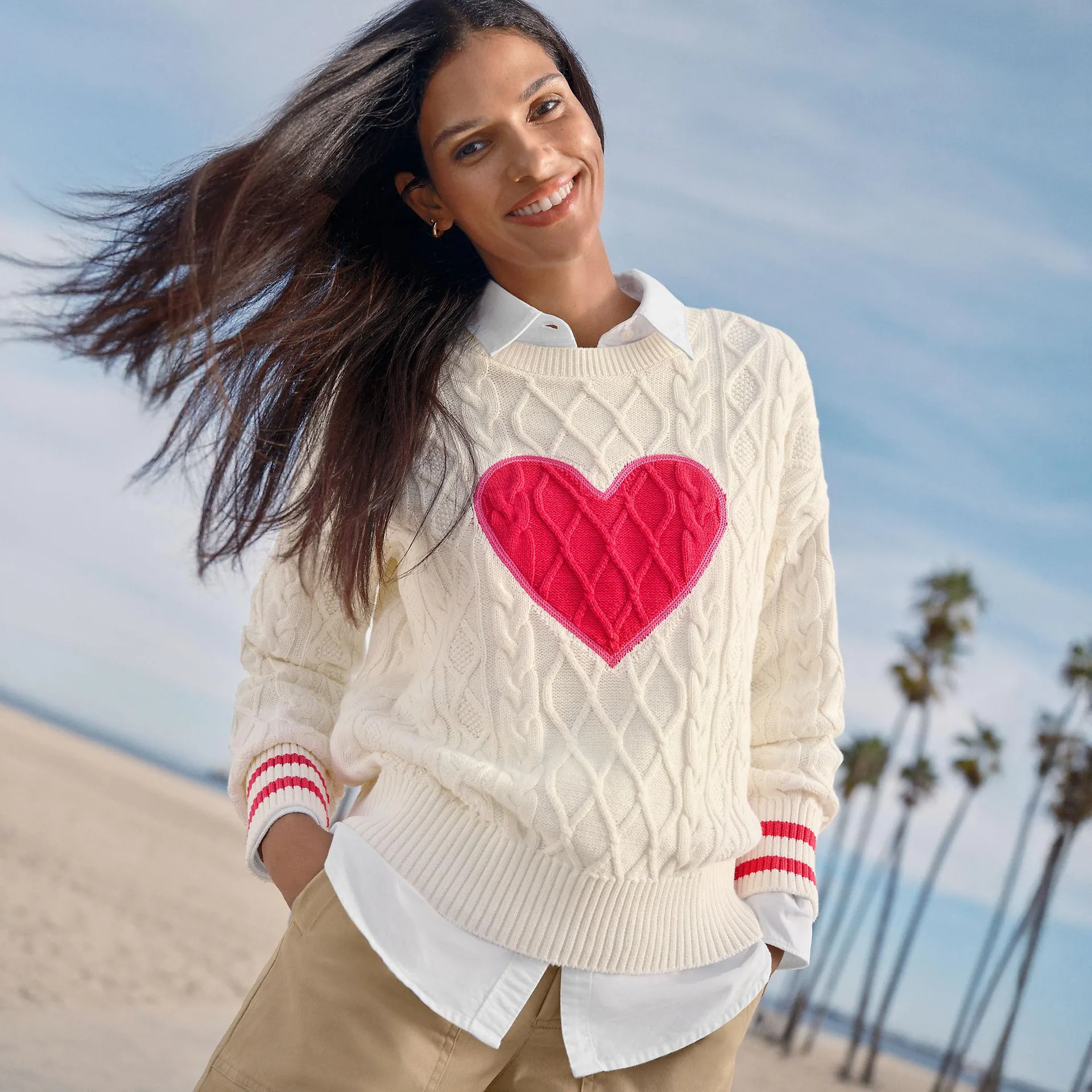 Women's Drifter Aran Cable Easy Fit Crew Sweater