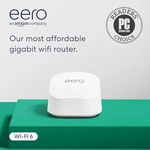 Amazon eero 6+ mesh wifi router - Supports internet plans up to a Gigabit, Coverage up to 1,500 sq. ft., Connect 75+ devices, 1-pack