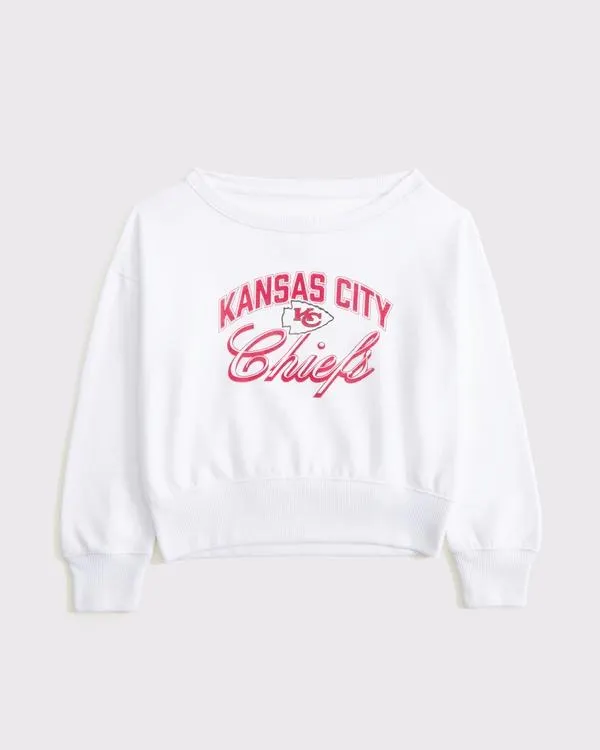 kansas city chiefs off-the-shoulder graphic crew sweatshirt
