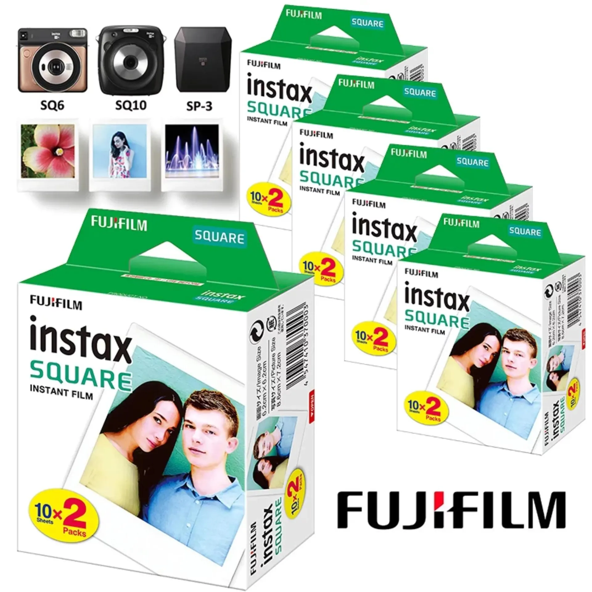 Papel fotográfico Fujifilm Instax Square Film con borde blanco (10-100 hojas) para cámaras instantáneas Fuji SQ10, SQ6, SQ1 y SQ20 SP-3Printer