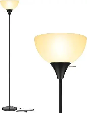 Floor Lamp, LED Standing Lamps with White Plastic Shade, Black Modern Torchiere Floor Lamp, Tall Lamps for Living Room Dorm, Bulb not Included