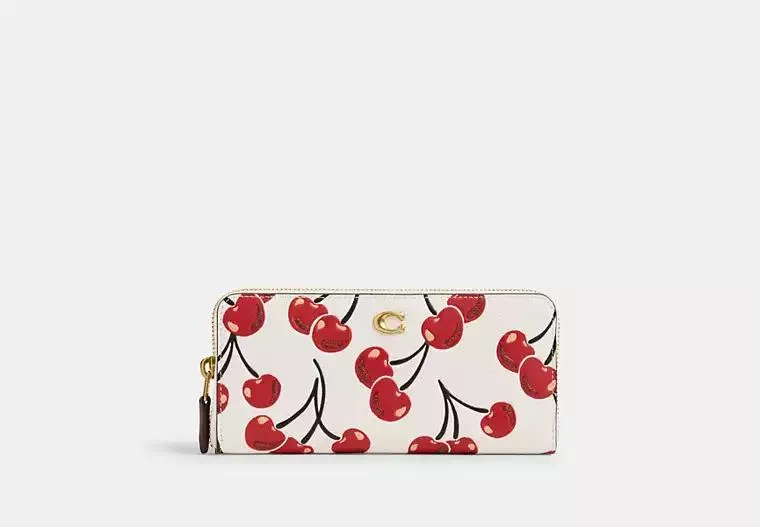 Essential Slim Accordion Zip Wallet With Cherry Print