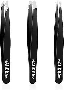 Tweezers Set, Professional Stainless Steel Tweezers for Eyebrows, Great Precision for Facial Hair, Splinter and Ingrown Hair Removal (3 Count / 3.8inch, Black)