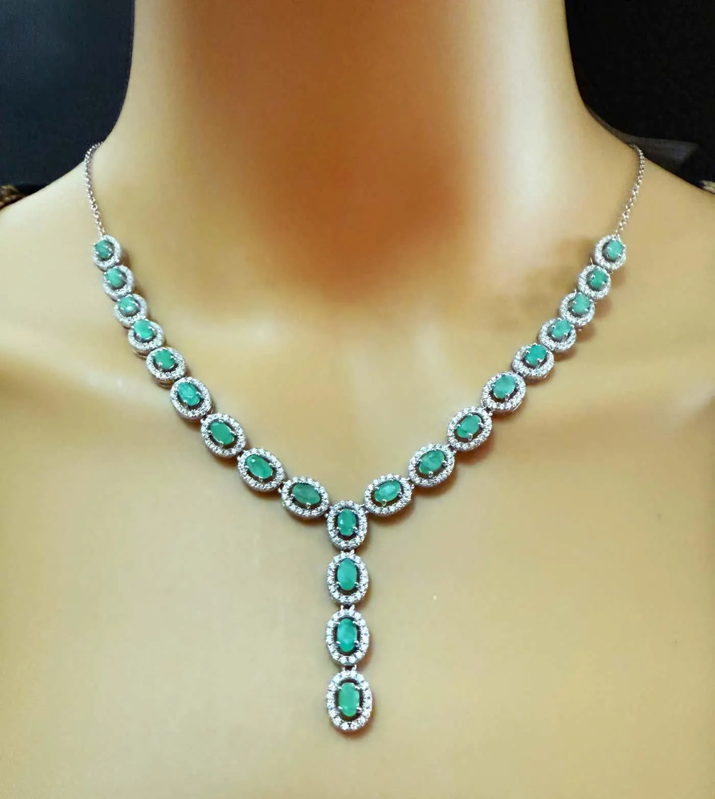 New 4.62 Carat Emerald & Diamond Cut Sapphire Sterling Necklace 18-20 Inches