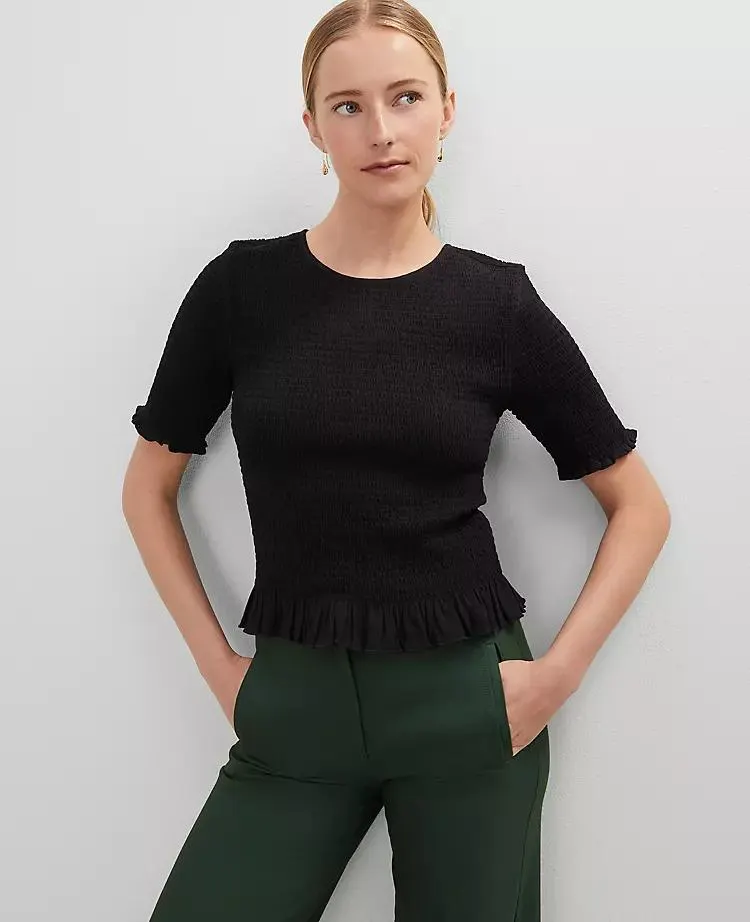 Smocked Ruffle Trimmed Top