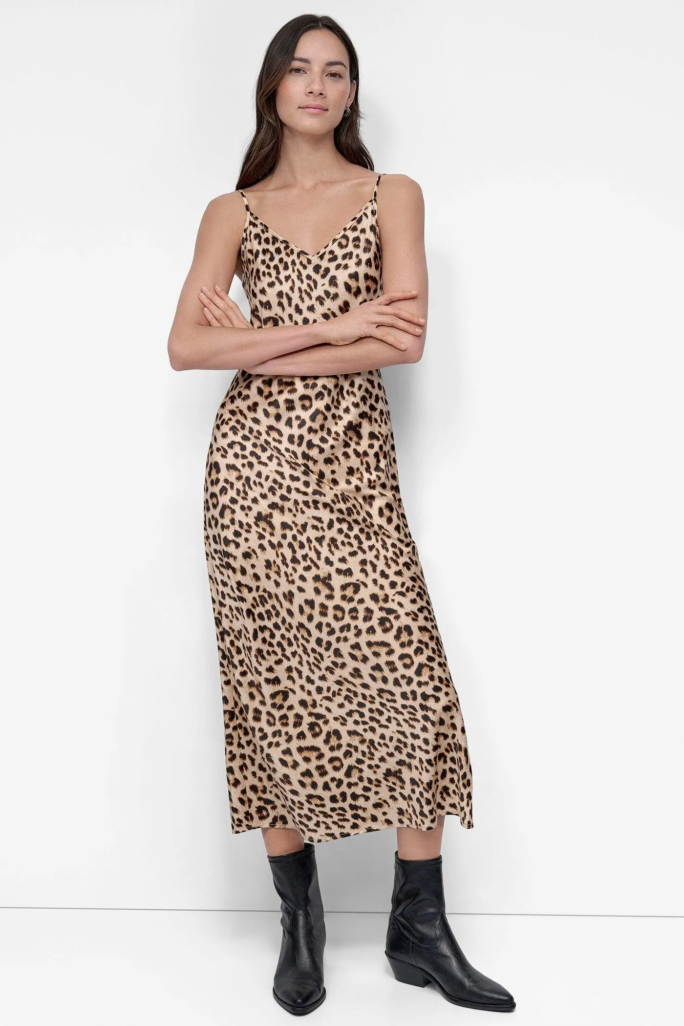 HIGH-SPLIT MIDI SLIP DRESS