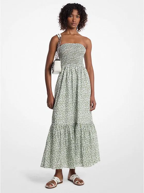 Floral Print Cotton Lawn Smocked Dress