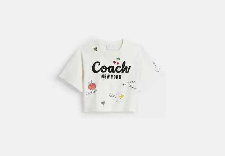 Cursive Coach Cropped Sketch Print T Shirt