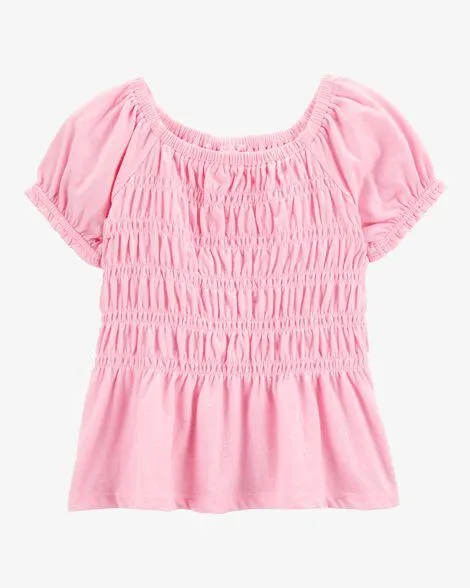 Baby Short-Sleeve Smocked Top - Pink