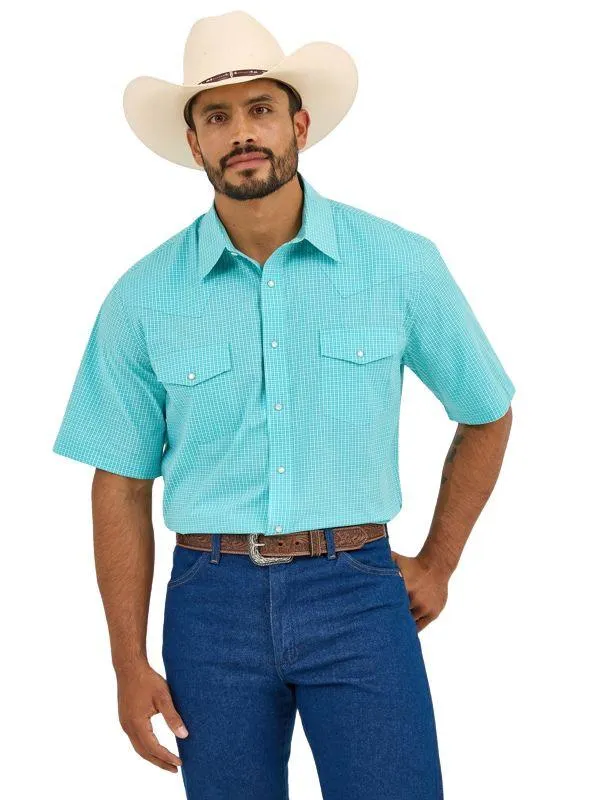 Wrangler Mens Turquoise Classic Wrinkle Resist Short Sleeve Shirt