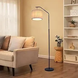 68" Floor Lamp,9W Edison LED Bulb Included Swingable lamp Head Standing Lamp with Foot Switch with Pleated Lampshade, Tall Floor Lamp Reading for Living Room Bedroom Office Classroom Dorm Room