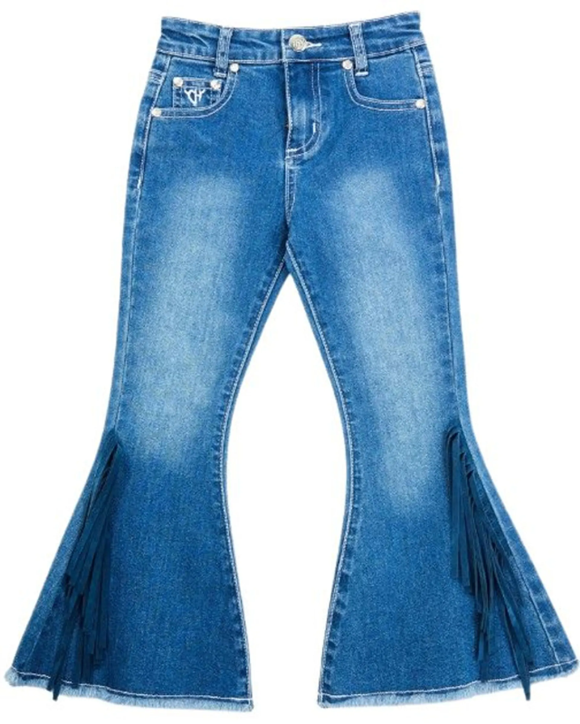 Cowgirl Hardware Toddler Girls' Fringe Bell Bottom Medium Wash Stretch Denim Jeans