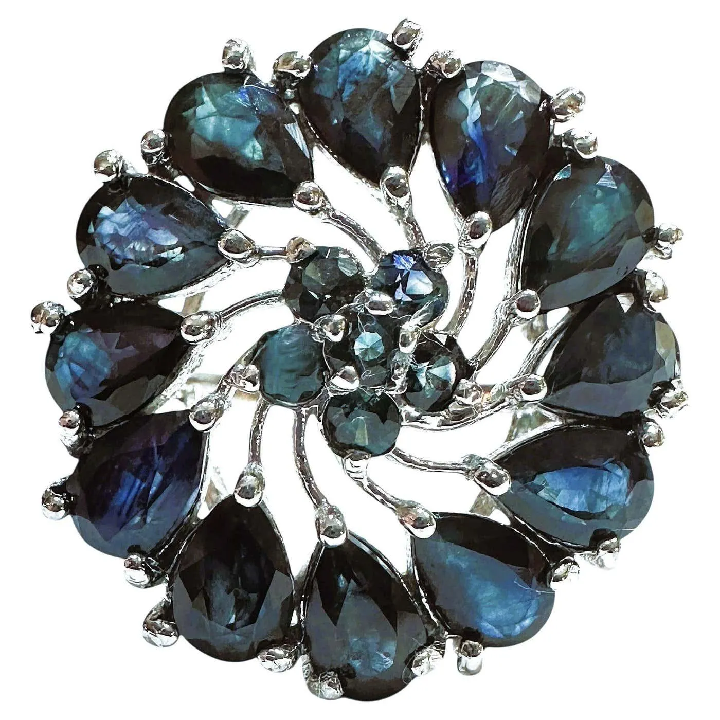 New 3.05 Carat Pear & Diamond Cut Sapphire Sterling Silver Ring