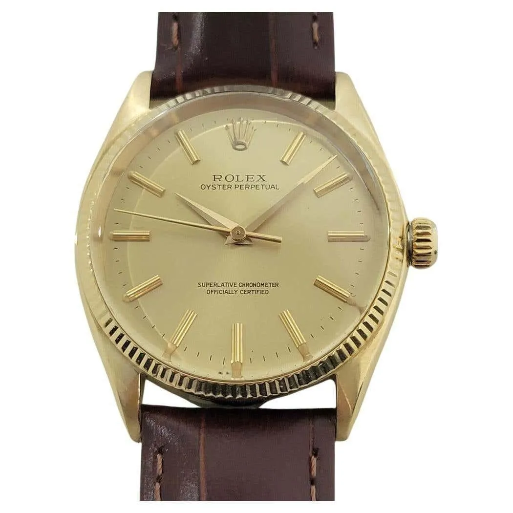 Mens Rolex Oyster Perpetual Ref 1005 34mm 18k Solid Gold Automatic 1960s RA423