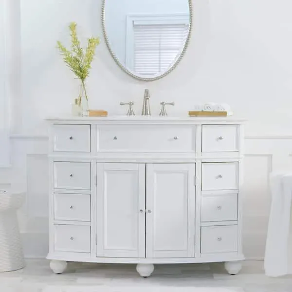 Hampton Harbor 45 in. W x 22 in. D x 35 in. H Single Sink Freestanding Bath Vanity in White with White Marble Top