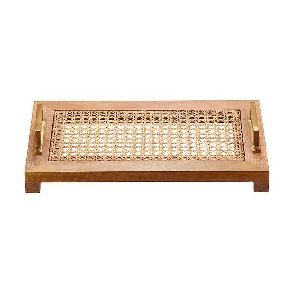 Be Home Small Rattan & Mango Wood Tray Natural