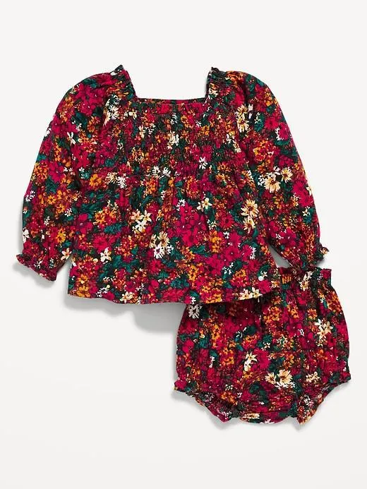 2-Piece Smocked Floral Top and Bloomers Set for Baby