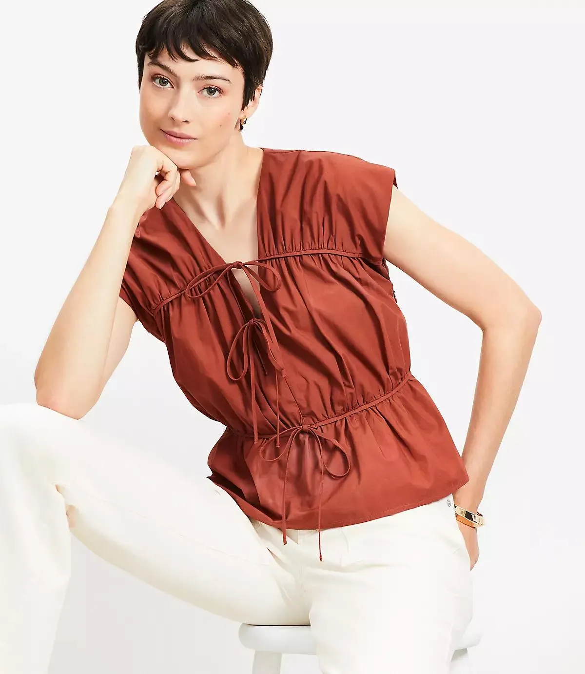 Poplin Tie Peplum Top