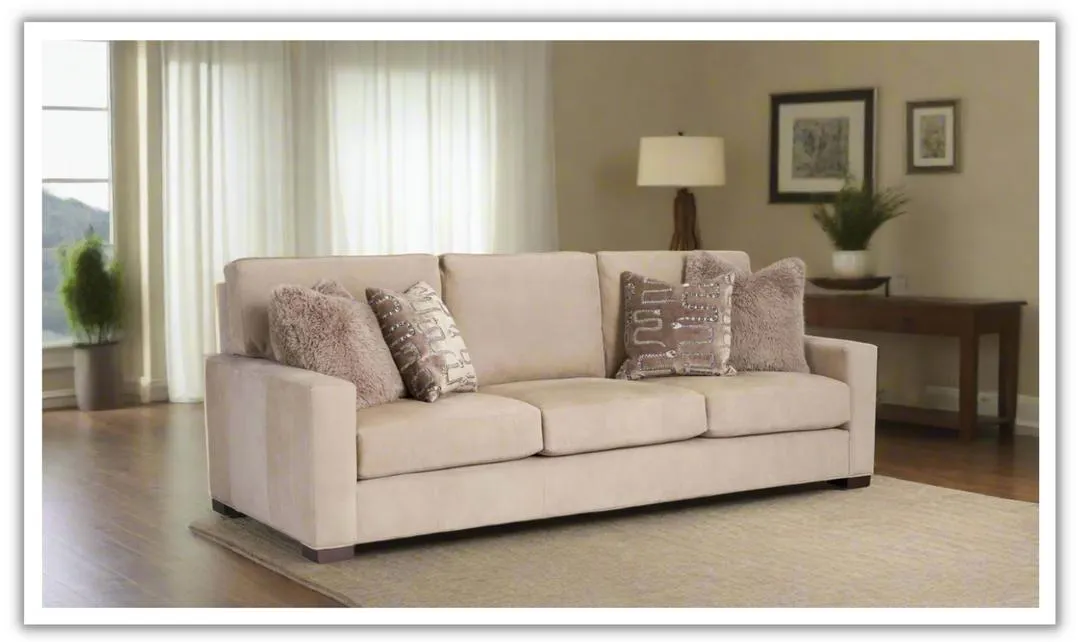 Universal Furniture Hunter Leather 3-seater Stationary Sofa in Beige