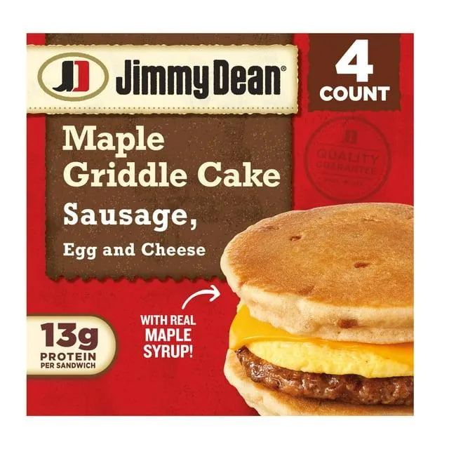 Jimmy Dean, Egg and Cheese Maple Griddle Cake Breakfast Sandwich, 18.8 oz, 4 Count (Frozen)