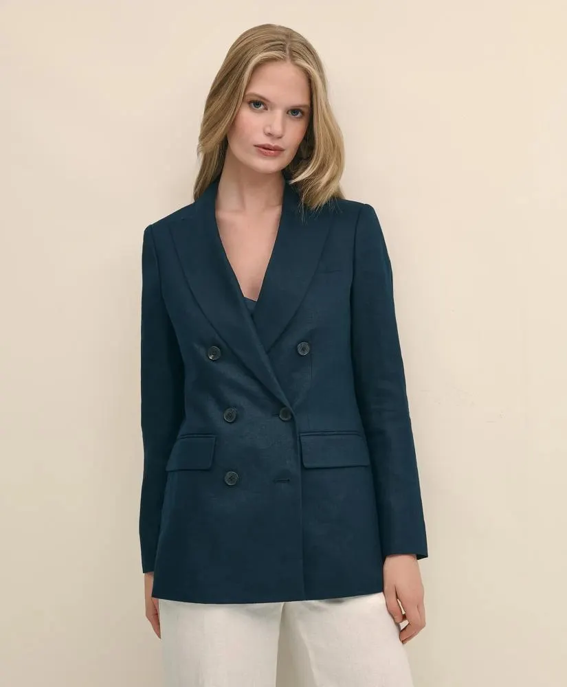 Linen Double-Breasted Peak Lapel Jacket