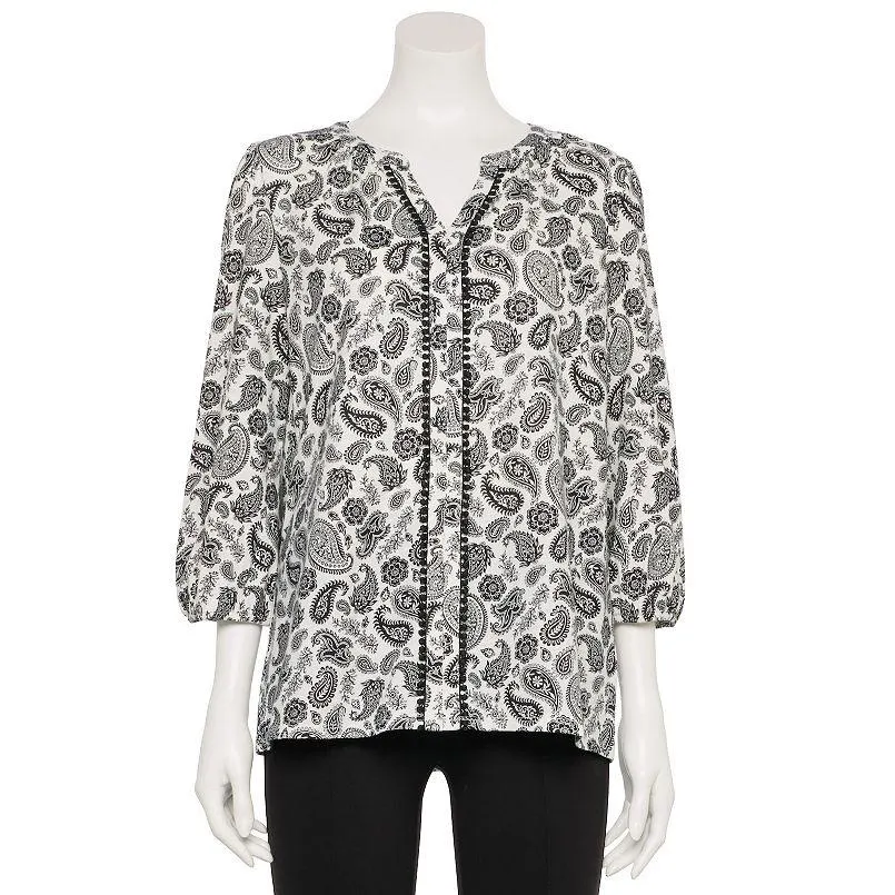 Women's Croft & Barrow® Bobble Trim Splitneck Top