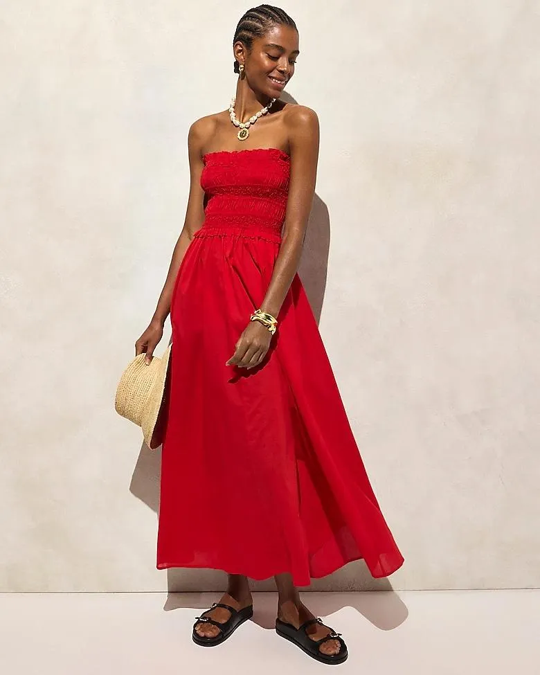 Smocked maxi dress in cotton voile