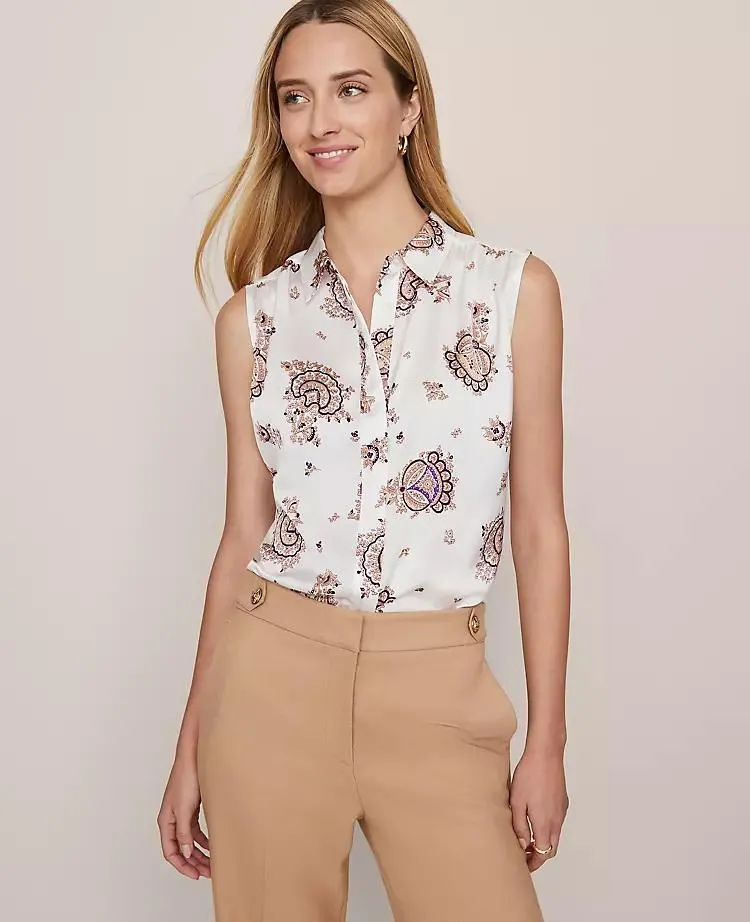 Paisley Shirred Sleeveless Shirt