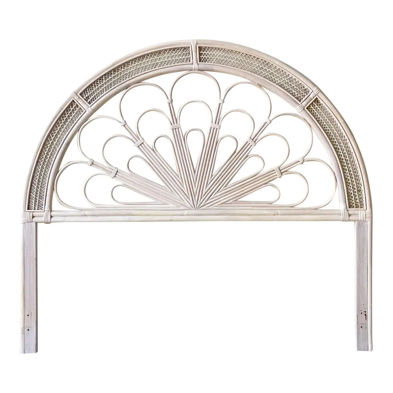 Boho Chic Bamboo Rattan White Washed Queen Headboard
