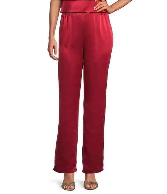 Soft Satin Coordinating Straight-Leg Pull-On Pants