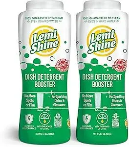 Lemi Shine Natural Dish Detergent Booster - Hard Water Stain Remover - Multi-Use Citric Acid Cleaner - 24 oz (2 Pack)