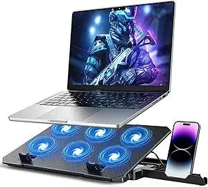 Laptop Cooling Pad, Laptop Cooler 6 Quiet Fans for 12"-17" Laptops, Laptop Cooler Stand with Phone Stand, Gaming Laptop Fan Cooling Pad Slim Portable USB Powered with 5 Angle Adjustable, 2 USB Ports