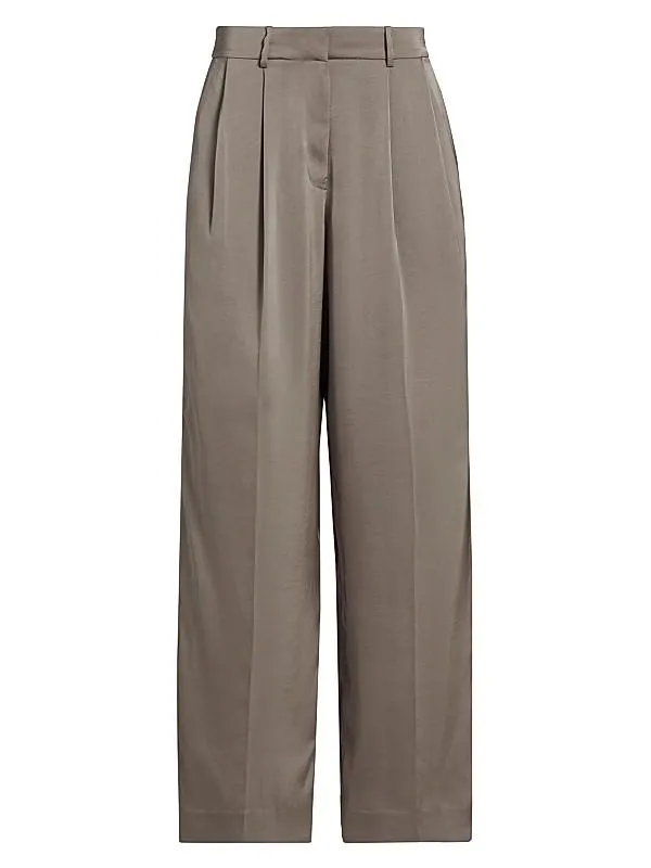 Satin Pleated Wide-Leg Pants