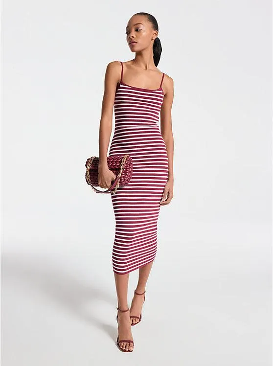 Striped Stretch Viscose Blend Midi Dress