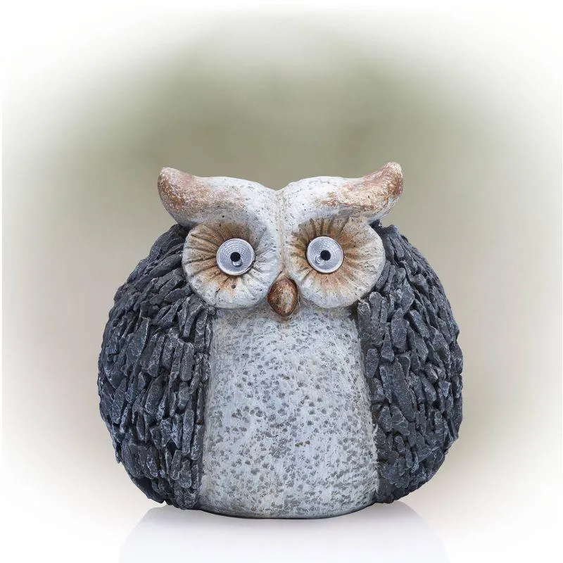 13" Solar Owl Magnesium Oxide Statue Gray - Alpine Corporation