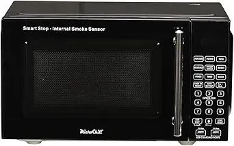 USB Microwave with Smoke Sensor, 2 USB Ports, Door Lock, 6 Cook Settings, Mute Function, Express Cook, +30 Seconds Function, Auto Defrost, Timer, Eco Mode, Easy Clean Dark Grey Interior.