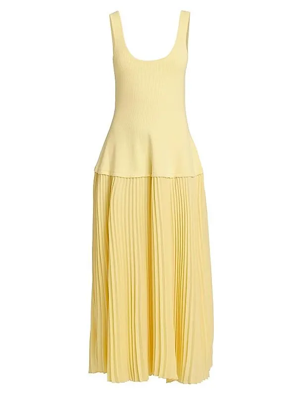 Allana Ribbed & Pleated Midi Dress
