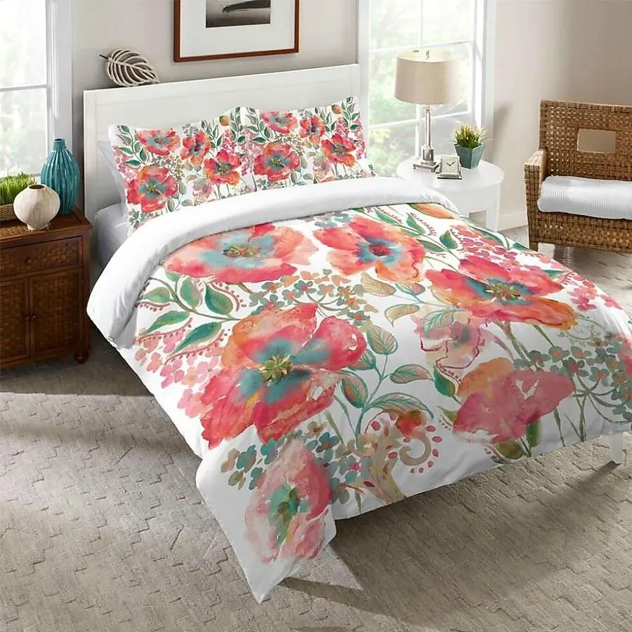 Laural Home Bohemian Poppies Multi-colored Floral Twin Comforter Cotton