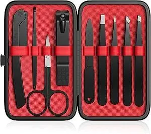 Yougai Tweezers Set,9 Pcs Professional Stainless Steel Tweezer Kit-Great Precision Eyebrow Tweezers for Ingrown Facial Hair with Leather Travel Case as Stocking Stuffing Gifts