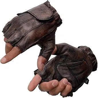Milwaukee Leather MG7561 Men's Premium Brown Leather Gel Padded Palm Fingerless Motorcycle Hand Gloves